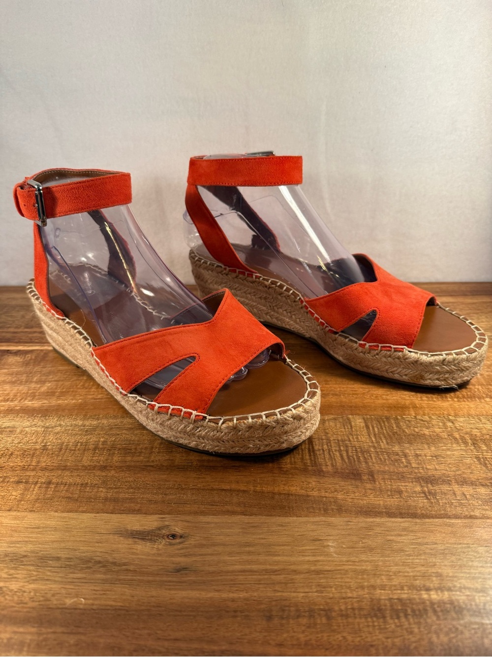 Franco Sarto Coral Summer Wedge Sandals in Orange/Red Suede Upper Size 9 NWOT